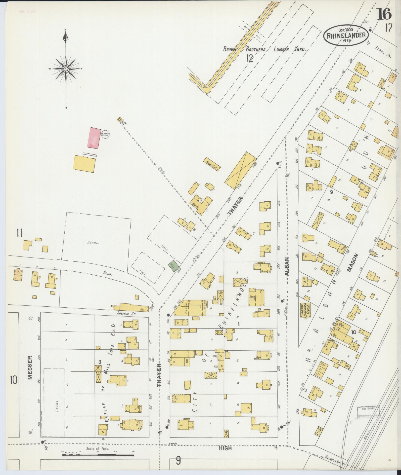 Sanborn Fire Insurance Map from Rhinelander, Oneida County, Wisconsin (1900), Sheet #0016 - Complete Map Set gallery image, historic Sanborn map, vintage wall art, Wisconsin Wisconsin