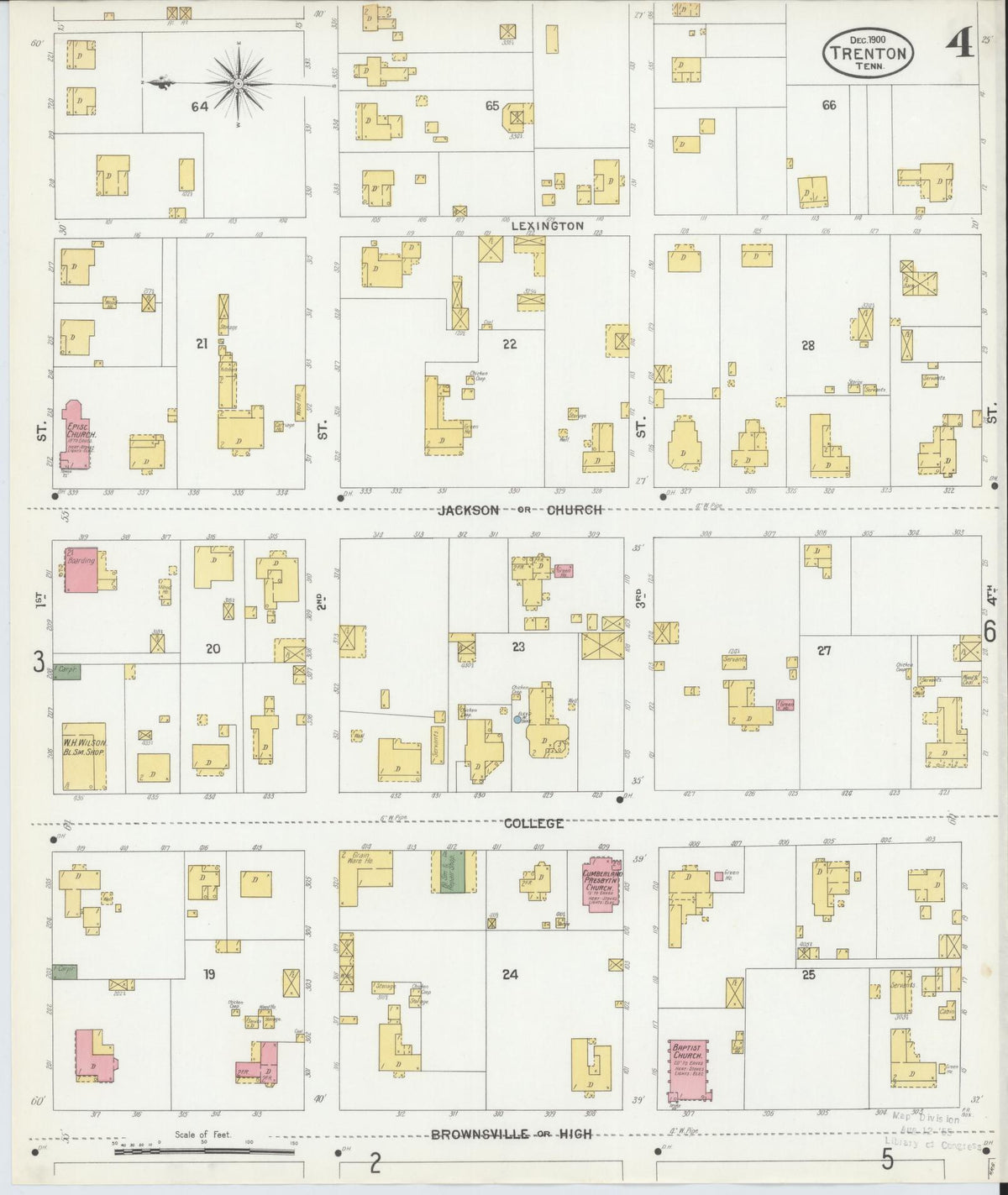 Sanborn Fire Insurance Map from Trenton, Gibson County, Tennessee (1900), Sheet #0004 - Complete Map Set gallery image, historic Sanborn map, vintage wall art, Tennessee Tennessee