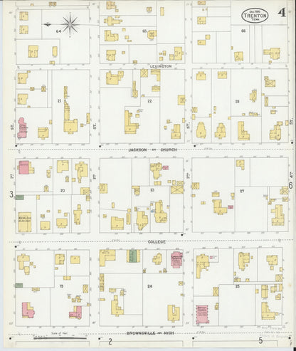 Sanborn Fire Insurance Map from Trenton, Gibson County, Tennessee (1900), Sheet #0004 - Complete Map Set gallery image, historic Sanborn map, vintage wall art, Tennessee Tennessee