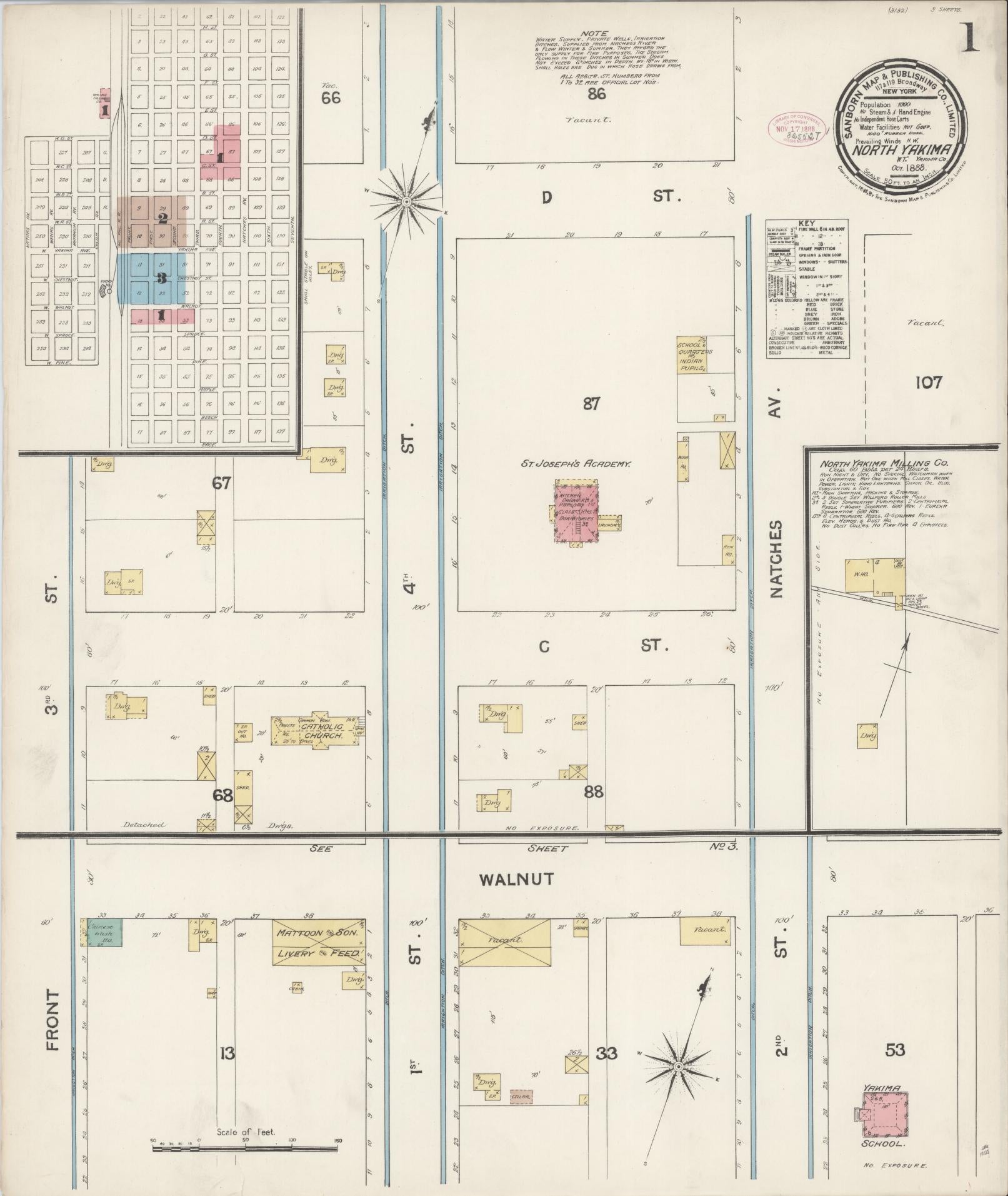 Sanborn Fire Insurance Map from North Yakima, Yakima County, Washington (1888), Sheet #0001 - Complete Map Set gallery image, historic Sanborn map, vintage wall art, Washington Washington
