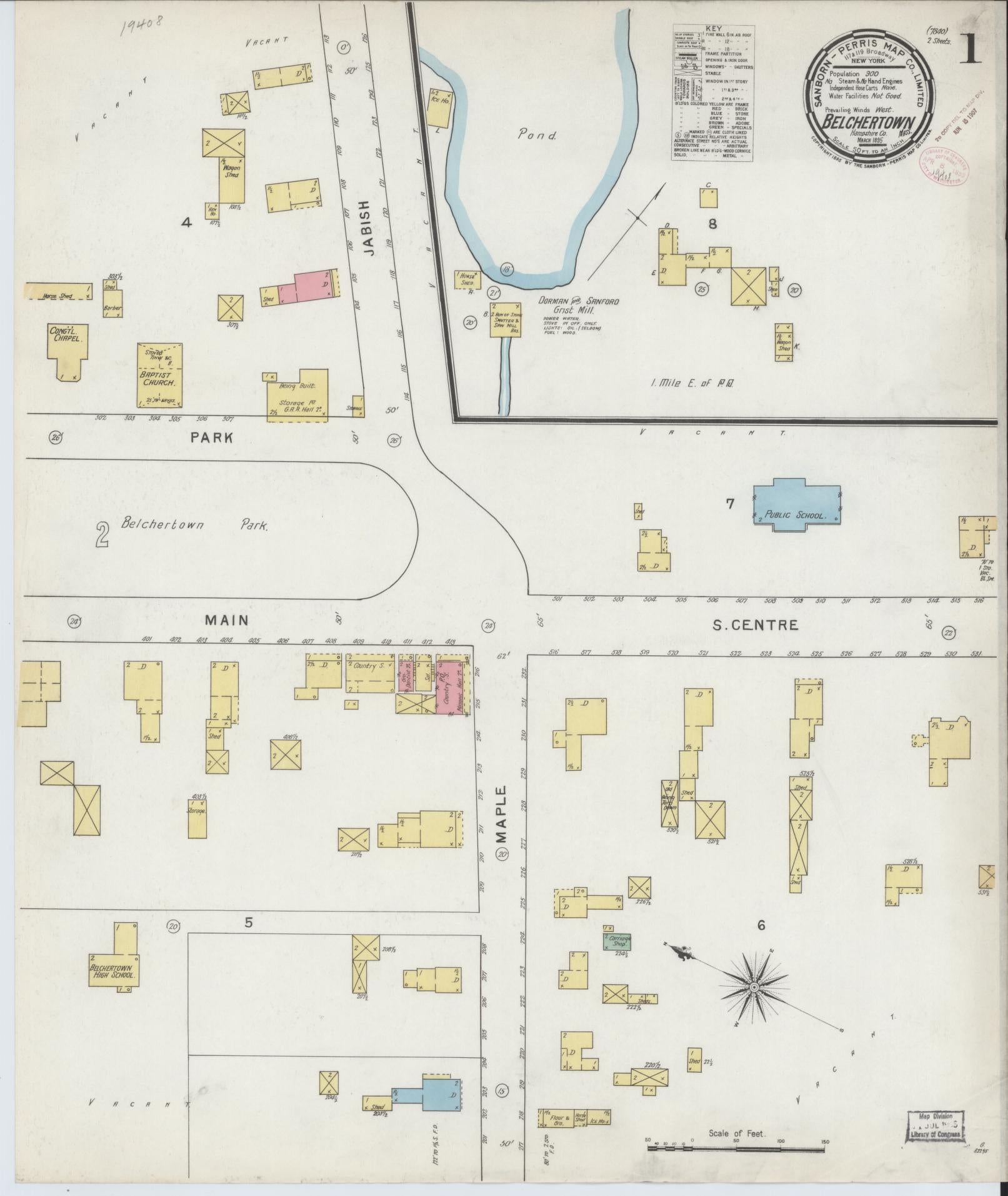 Sanborn Fire Insurance Map from Belchertown, Hampshire County, Massachusetts (1895), Sheet #0001 - Complete Map Set gallery image, historic Sanborn map, vintage wall art, Massachusetts Massachusetts