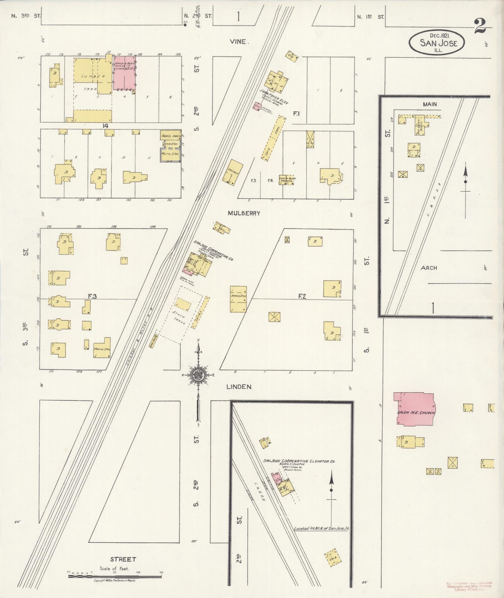 Sanborn Fire Insurance Map from San Jose, Mason And Logan Counties, Illinois (1921), Sheet #0002 - Complete Map Set gallery image, historic Sanborn map, vintage wall art, Illinois Illinois