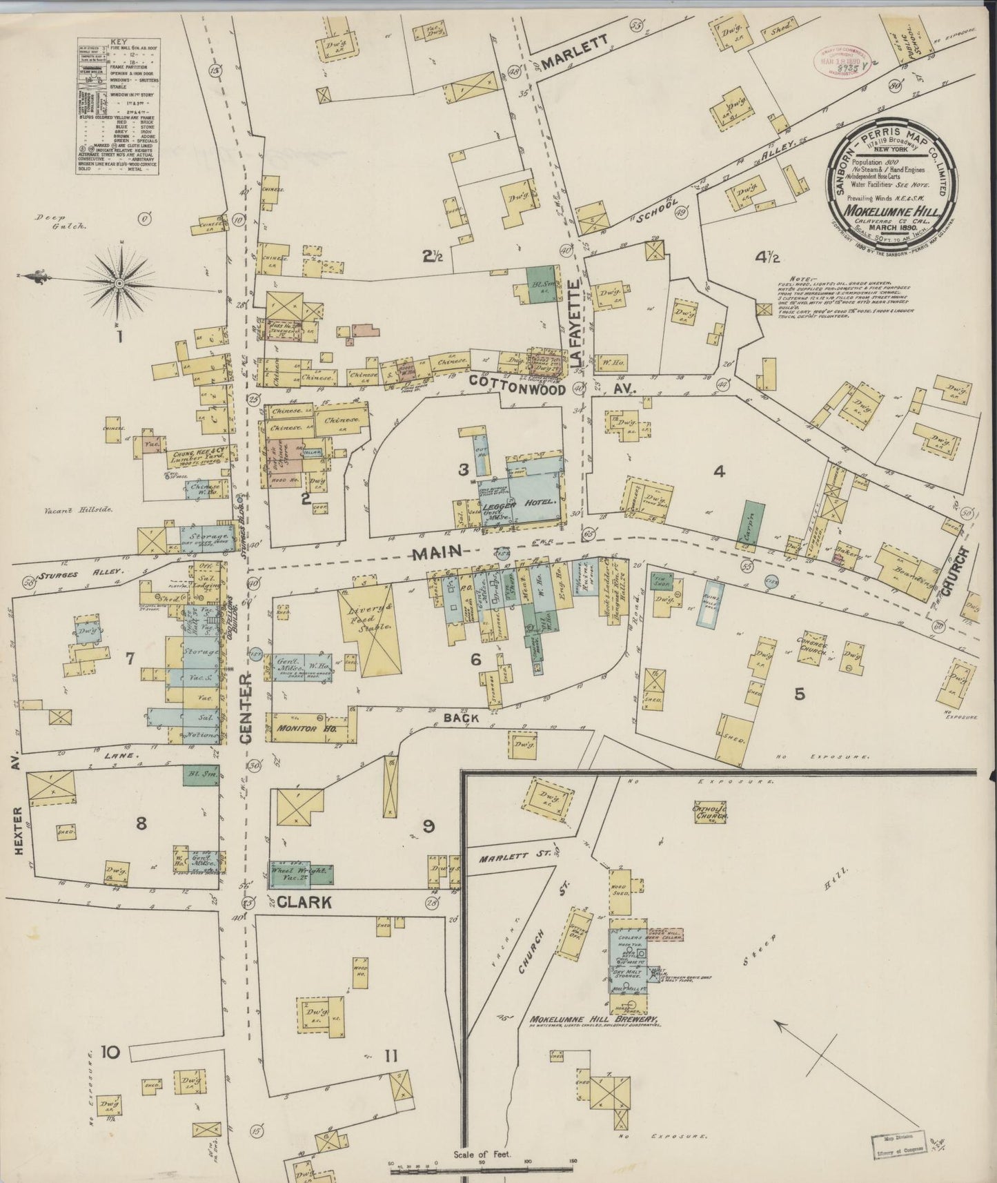 Sanborn Fire Insurance Map from Mokelumne Hill, Calaveras County, California (1890), Sheet #0001 - Historic Sanborn Fire Insurance Map Print, vintage old map wall art, antique decor, genealogy gift, California California map