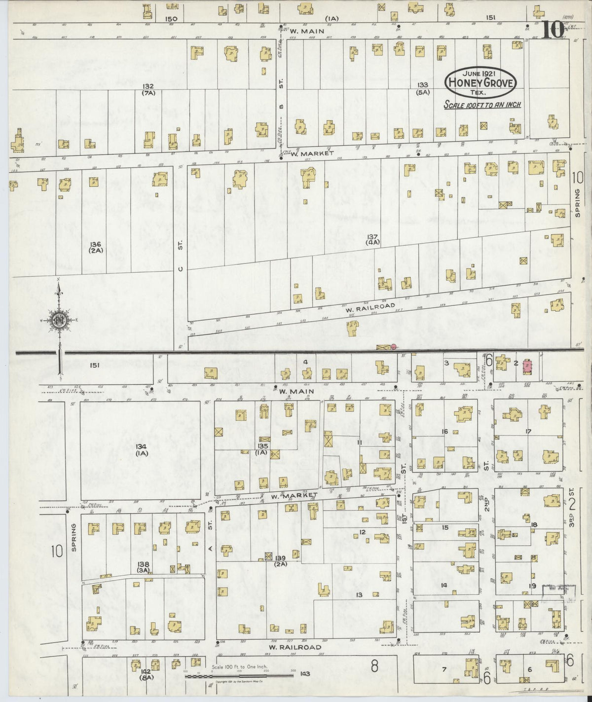 Sanborn Fire Insurance Map from Honey Grove, Fannin County, Texas (1921), Sheet #0010 - Complete Map Set gallery image, historic Sanborn map, vintage wall art, Texas Texas