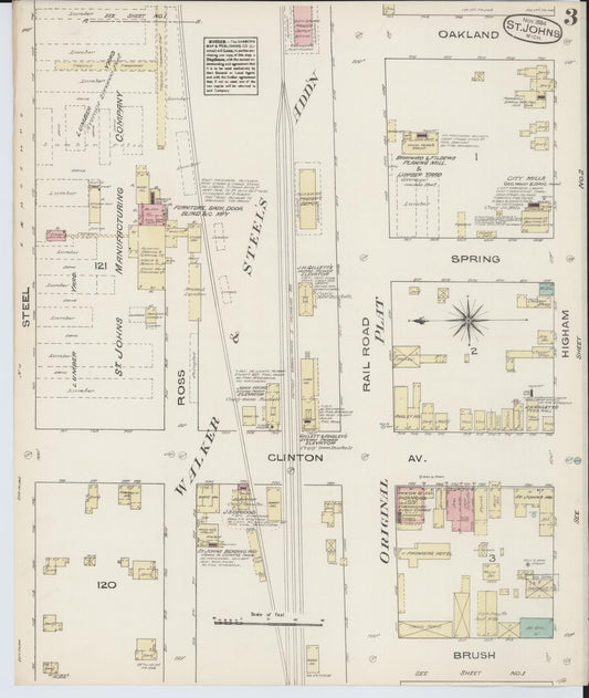 Sanborn Fire Insurance Map from Saint Johns, Clinton County, Michigan (1884), Sheet #0003 - Historic Sanborn Fire Insurance Map Print, vintage old map wall art, antique decor, genealogy gift, Michigan Michigan map