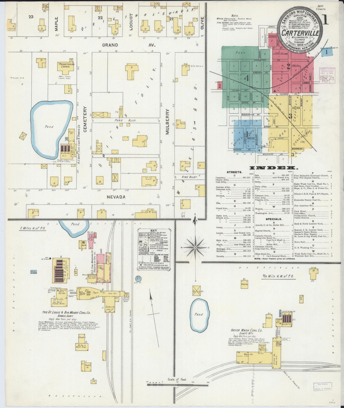 Sanborn Fire Insurance Map from Carterville, Williamson County, Illinois (1906), Sheet #0001 - Complete Map Set gallery image, historic Sanborn map, vintage wall art, Illinois Illinois