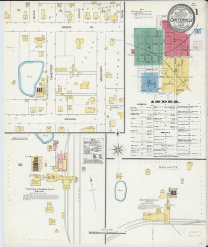 Sanborn Fire Insurance Map from Carterville, Williamson County, Illinois (1906), Sheet #0001 - Complete Map Set gallery image, historic Sanborn map, vintage wall art, Illinois Illinois
