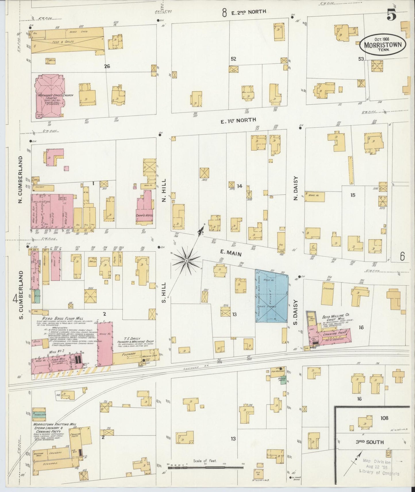 Sanborn Fire Insurance Map from Morristown, Hamblen County, Tennessee (1908), Sheet #0005 - Complete Map Set gallery image, historic Sanborn map, vintage wall art, Tennessee Tennessee
