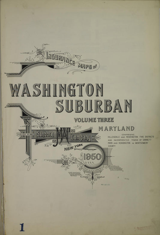 Sanborn Fire Insurance Map from Washington Suburban, District of Columbia, District of Columbia (1950), Sheet #0001 - Historic Sanborn Fire Insurance Map Print, vintage old map wall art