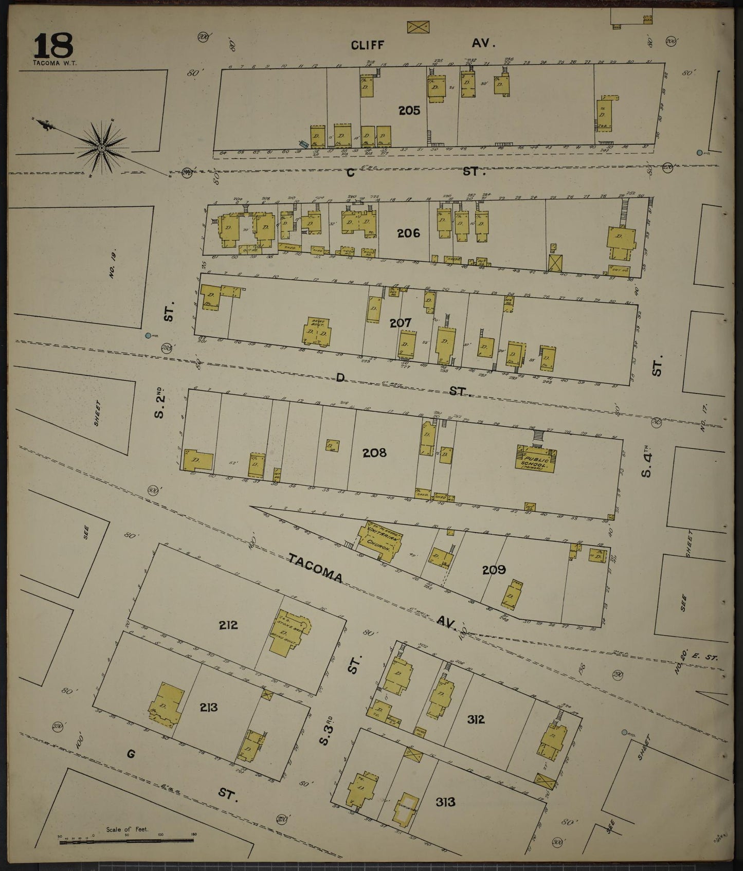 Sanborn Fire Insurance Map from Tacoma, Pierce County, Washington (1888), Sheet #0018 - Complete Map Set gallery image, historic Sanborn map, vintage wall art, Washington Washington