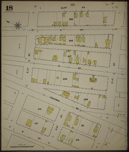 Sanborn Fire Insurance Map from Tacoma, Pierce County, Washington (1888), Sheet #0018 - Complete Map Set gallery image, historic Sanborn map, vintage wall art, Washington Washington