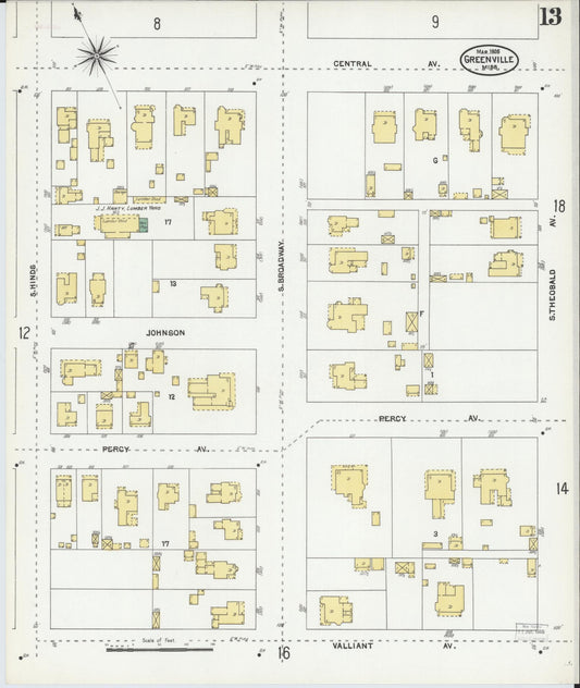 Sanborn Fire Insurance Map from Greenville, Washington County, Mississippi (1905), Sheet #0013 - Historic Sanborn Fire Insurance Map Print, vintage old map wall art, antique decor, genealogy gift, Mississippi Mississippi map