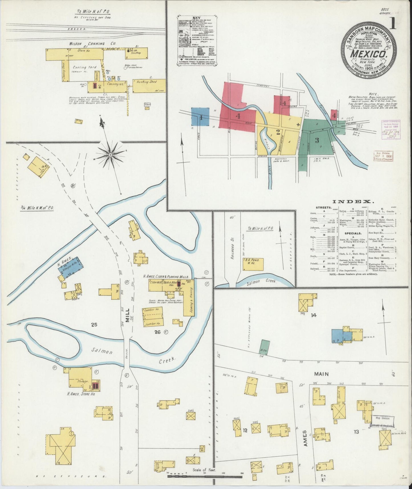 Sanborn Fire Insurance Map from Mexico, Oswego County, New York (1906), Sheet #0001 - Complete Map Set gallery image, historic Sanborn map, vintage wall art, New York New York