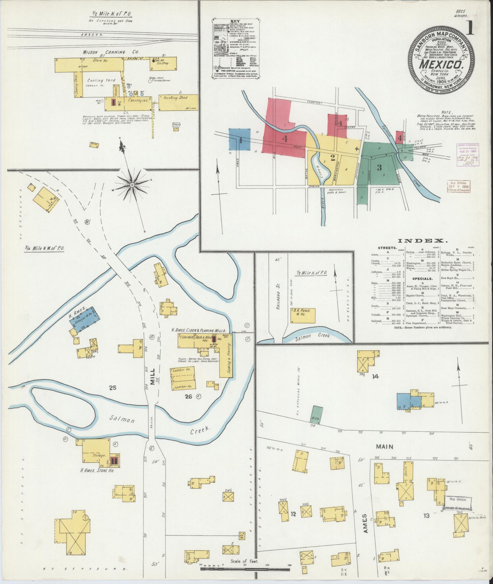 Sanborn Fire Insurance Map from Mexico, Oswego County, New York (1906), Sheet #0001 - Complete Map Set gallery image, historic Sanborn map, vintage wall art, New York New York