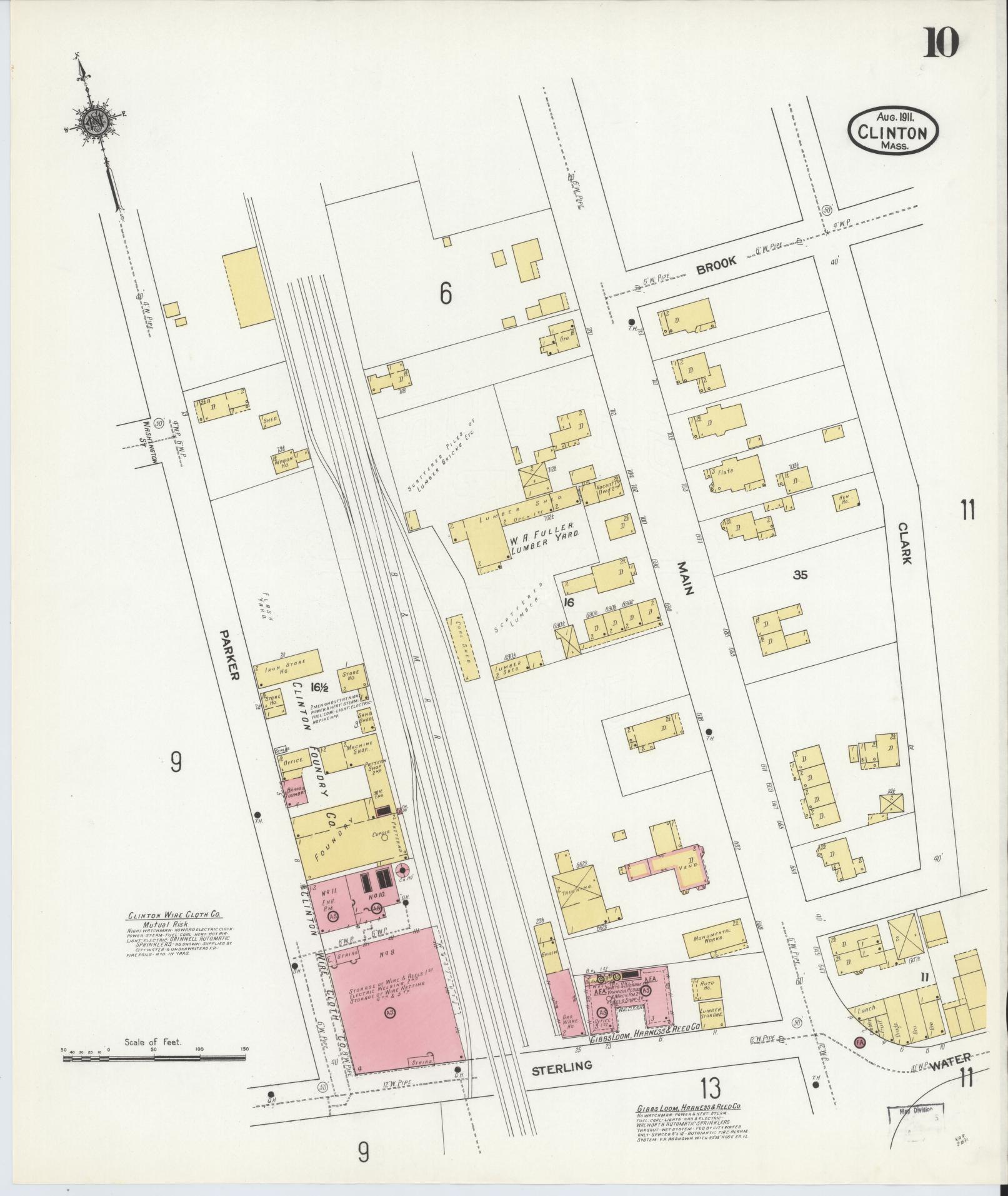 Sanborn Fire Insurance Map from Clinton, Worcester County, Massachusetts (1911), Sheet #0010 - Complete Map Set gallery image, historic Sanborn map, vintage wall art, Massachusetts Massachusetts