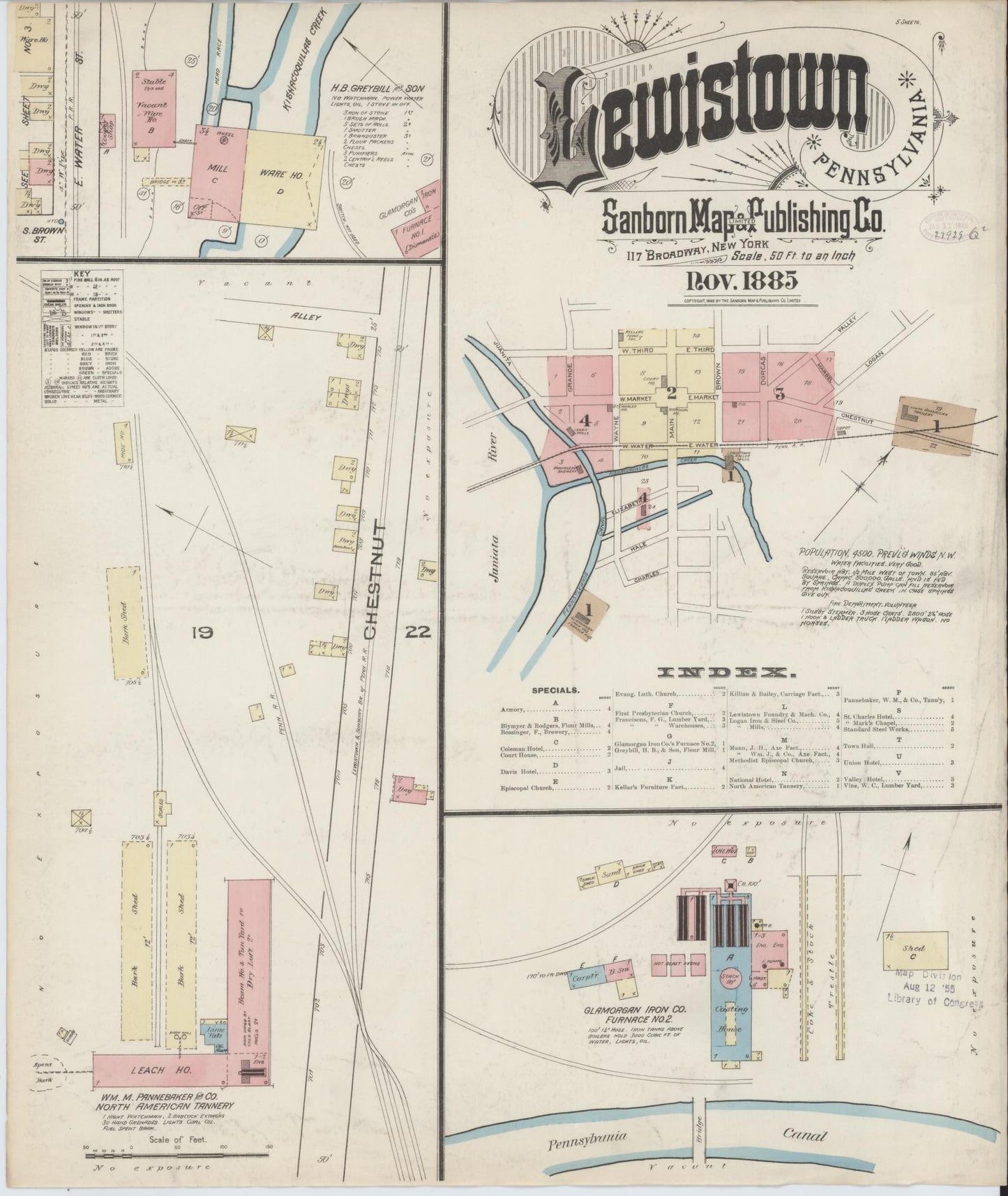 Sanborn Fire Insurance Map from Lewistown, Mifflin County, Pennsylvania (1885), Sheet #0001 - Historic Sanborn Fire Insurance Map Print, vintage old map wall art, antique decor, genealogy gift, Pennsylvania Pennsylvania map