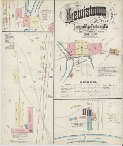 Sanborn Fire Insurance Map from Lewistown, Mifflin County, Pennsylvania (1885), Sheet #0001 - Historic Sanborn Fire Insurance Map Print, vintage old map wall art, antique decor, genealogy gift, Pennsylvania Pennsylvania map