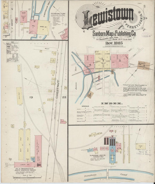 Sanborn Fire Insurance Map from Lewistown, Mifflin County, Pennsylvania (1885), Sheet #0001 - Historic Sanborn Fire Insurance Map Print, vintage old map wall art, antique decor, genealogy gift, Pennsylvania Pennsylvania map
