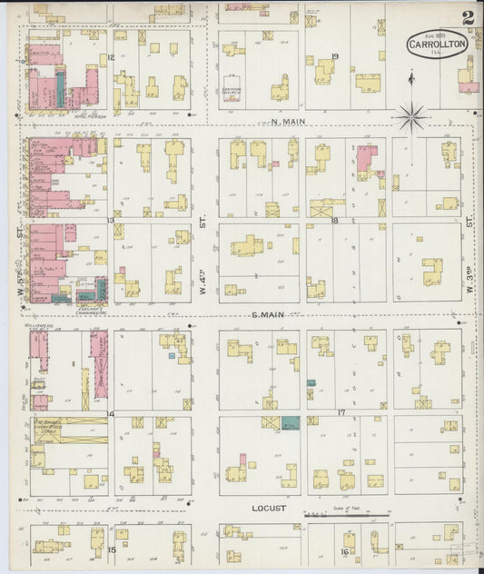 Sanborn Fire Insurance Map from Carrollton, Greene County, Illinois (1893), Sheet #0002 - Historic Sanborn Fire Insurance Map Print, vintage old map wall art, antique decor, genealogy gift, Illinois Illinois map