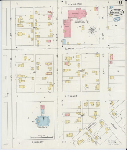 Sanborn Fire Insurance Map from Mankato, Blue Earth County, Minnesota (1894), Sheet #0009 - Historic Sanborn Fire Insurance Map Print, vintage old map wall art, antique decor, genealogy gift, Minnesota Minnesota map