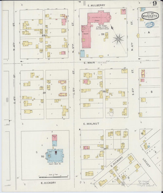 Sanborn Fire Insurance Map from Mankato, Blue Earth County, Minnesota (1894), Sheet #0009 - Historic Sanborn Fire Insurance Map Print, vintage old map wall art, antique decor, genealogy gift, Minnesota Minnesota map
