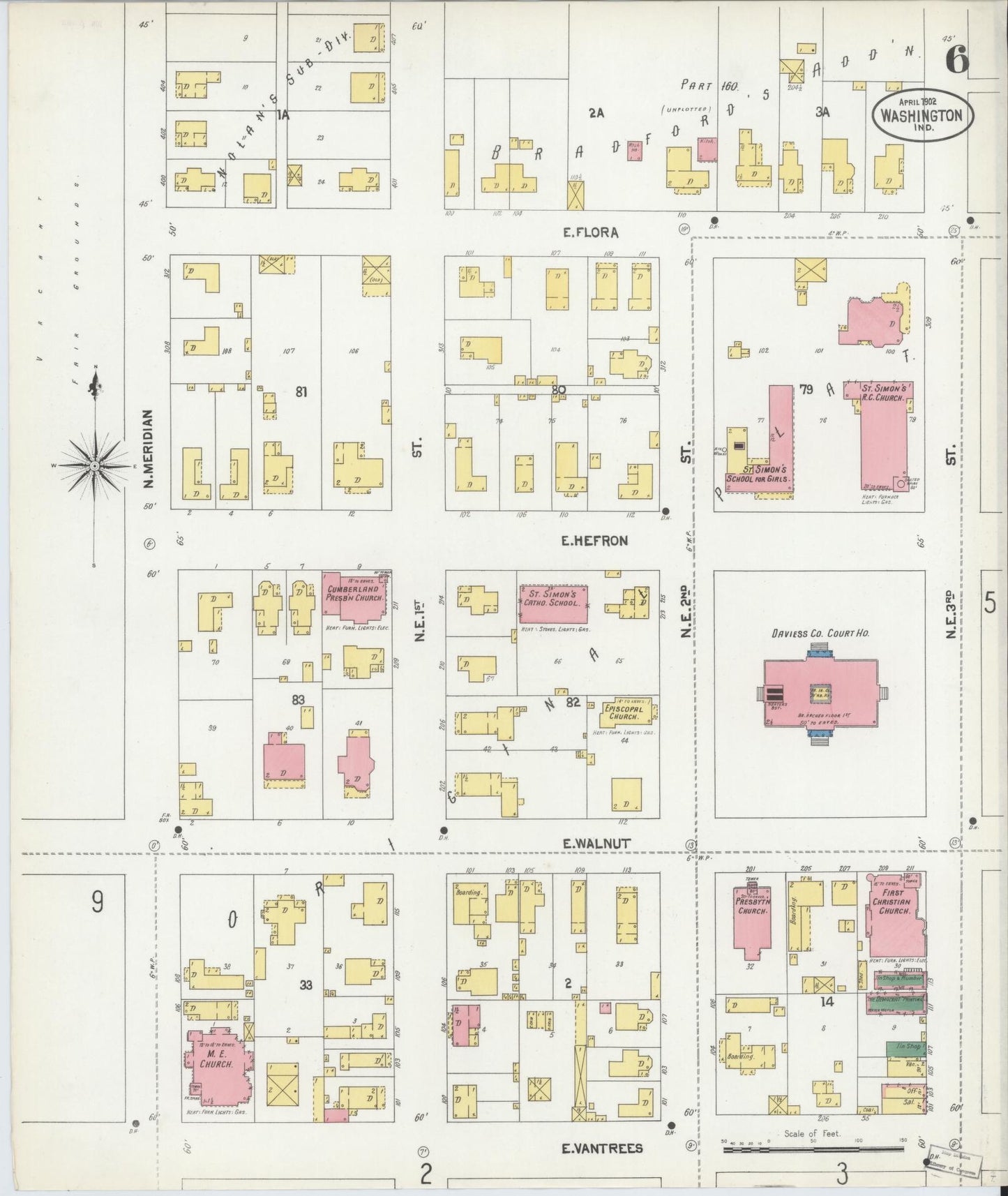 Sanborn Fire Insurance Map from Washington, Daviess County, Indiana (1902), Sheet #0006 - Complete Map Set gallery image, historic Sanborn map, vintage wall art, Washington Washington