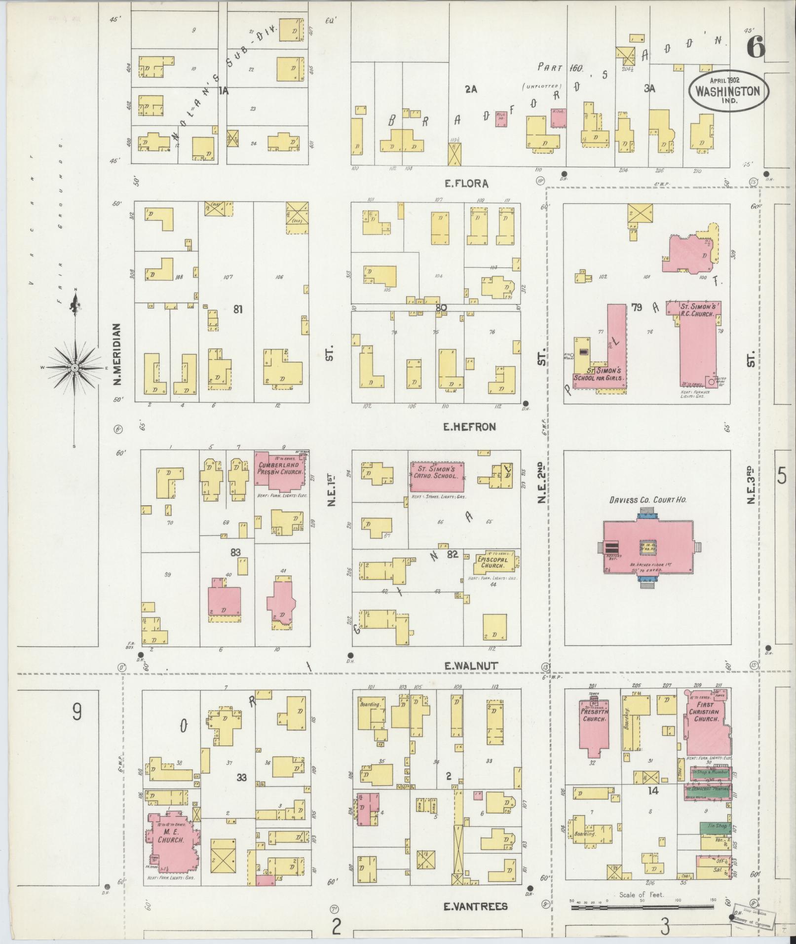 Sanborn Fire Insurance Map from Washington, Daviess County, Indiana (1902), Sheet #0006 - Complete Map Set gallery image, historic Sanborn map, vintage wall art, Washington Washington