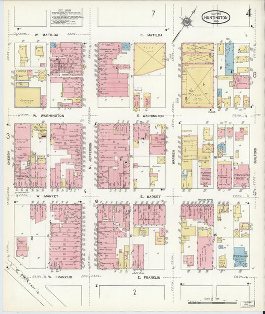 Sanborn Fire Insurance Map from Huntington, Huntington County, Indiana (1912), Sheet #0004 - Historic Sanborn Fire Insurance Map Print, vintage old map wall art, antique decor, genealogy gift, Indiana Indiana map
