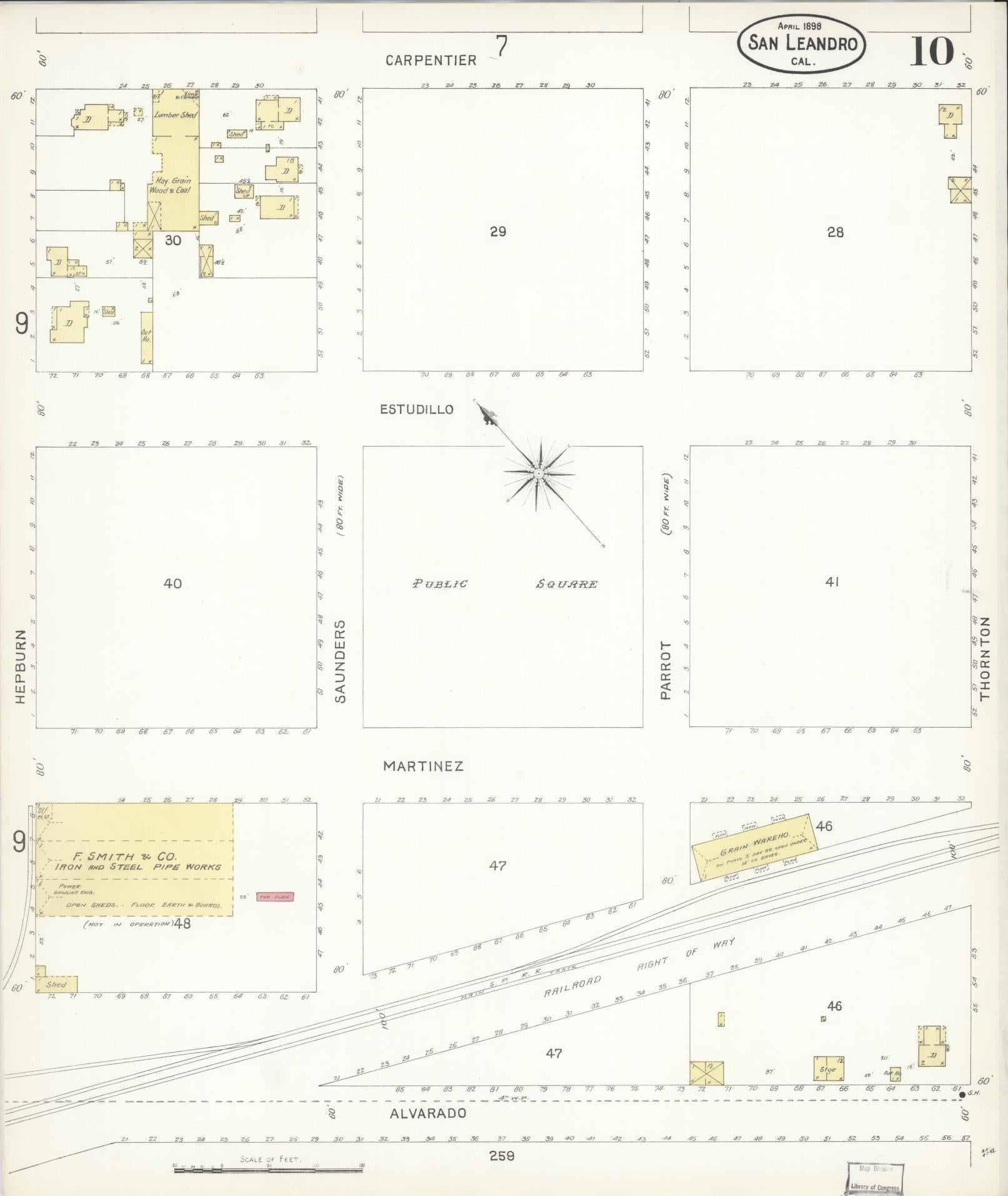 Sanborn Fire Insurance Map from San Leandro, Alameda County, California (1898), Sheet #0010 - Complete Map Set gallery image, historic Sanborn map, vintage wall art, California California