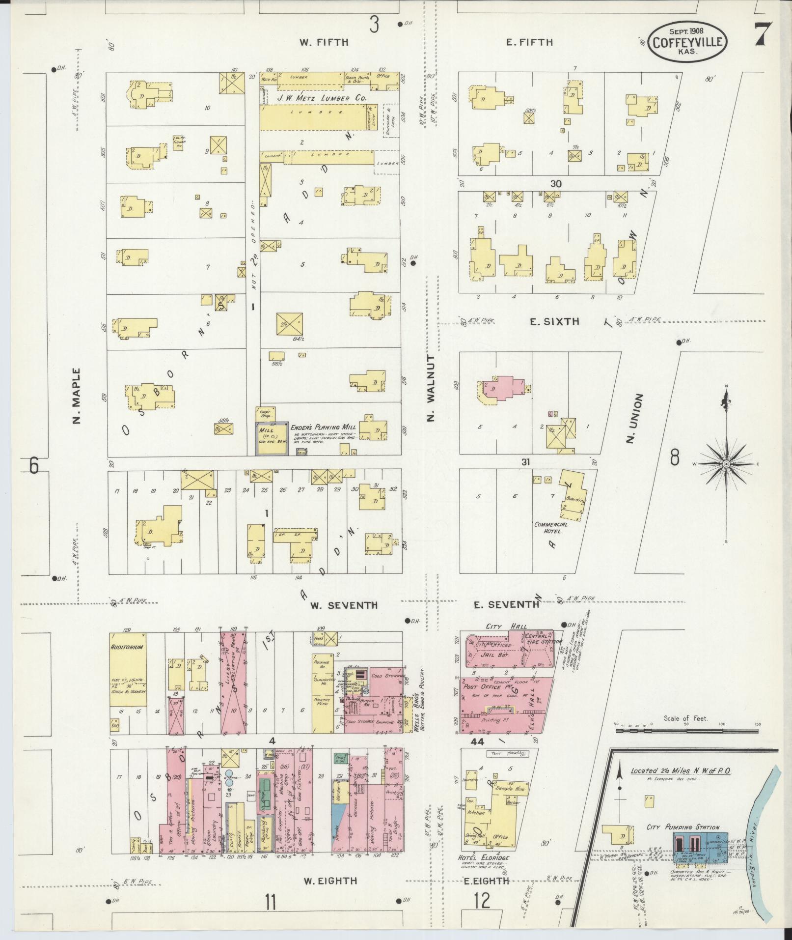 Sanborn Fire Insurance Map from Coffeyville, Montgomery County, Kansas (1908), Sheet #0007 - Complete Map Set gallery image, historic Sanborn map, vintage wall art, Kansas Kansas
