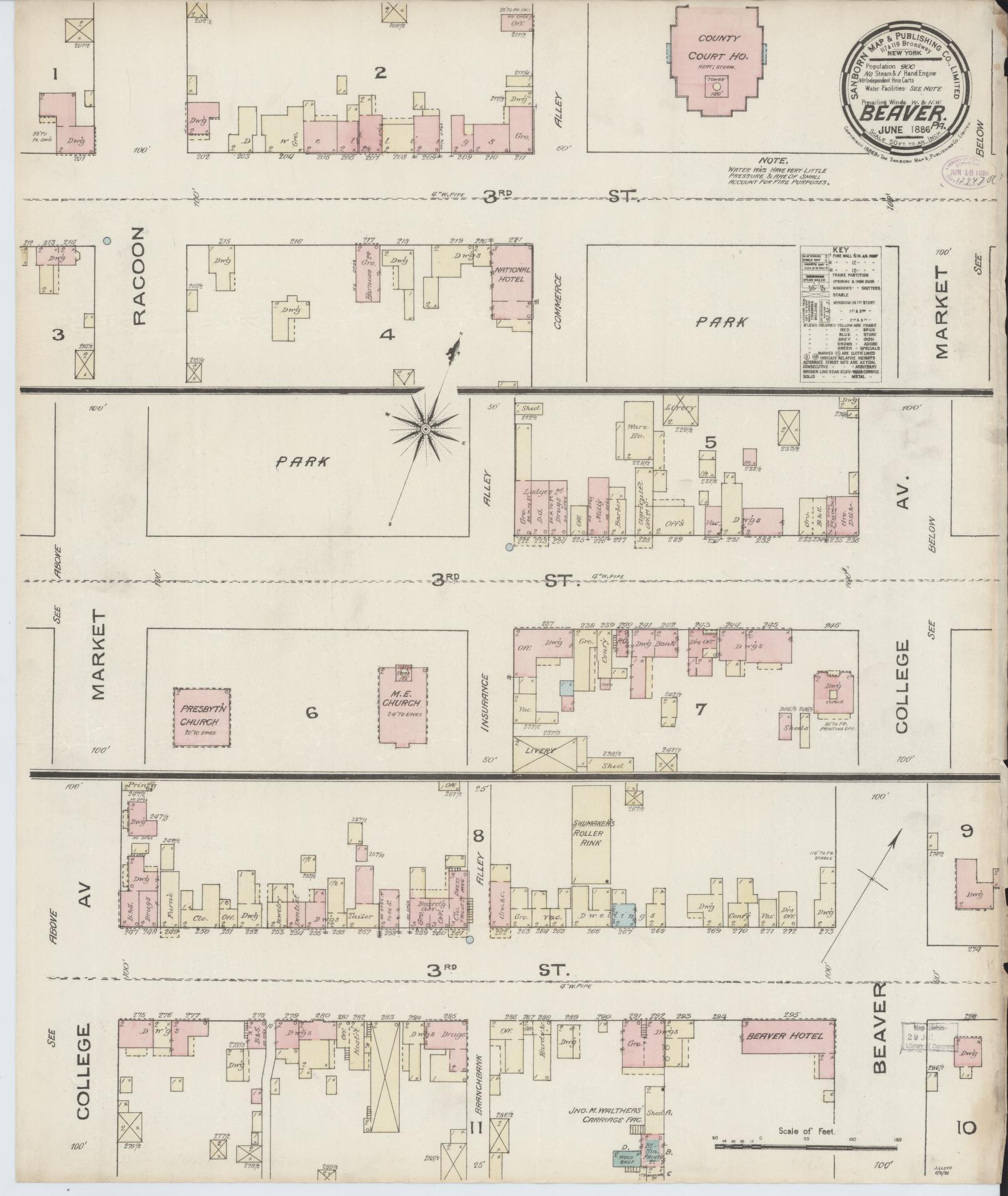 Sanborn Fire Insurance Map from Beaver, Beaver County, Pennsylvania. (1886) – Historic Sanborn Fire Insurance Map Print