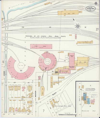 Sanborn Fire Insurance Map from Hannibal, Marion County, Missouri (1899), Sheet #0006 - Complete Map Set gallery image, historic Sanborn map, vintage wall art, Missouri Missouri