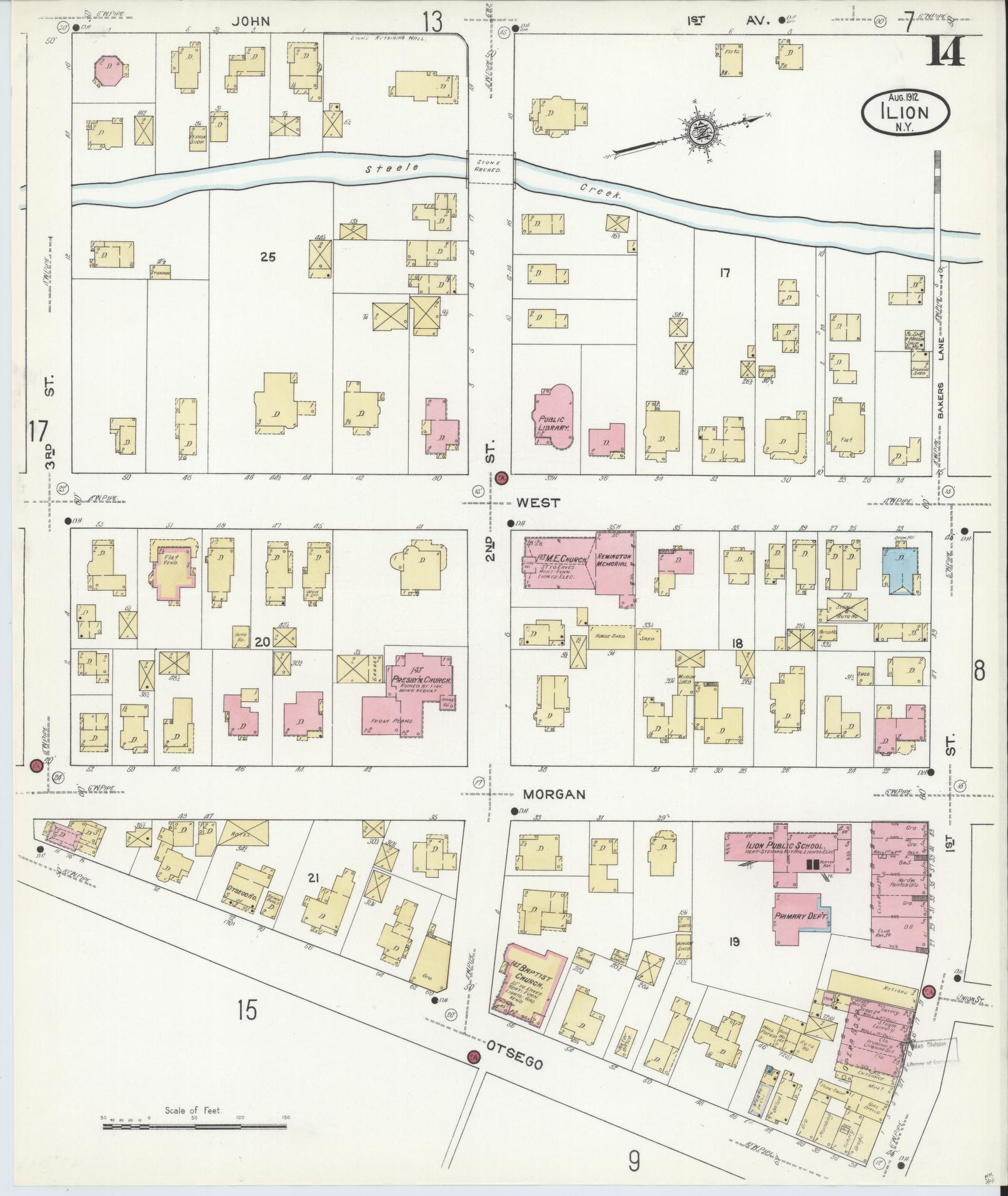 Sanborn Fire Insurance Map from Ilion, Herkimer County, New York (1912), Sheet #0014 - Complete Map Set gallery image, historic Sanborn map, vintage wall art, New York New York