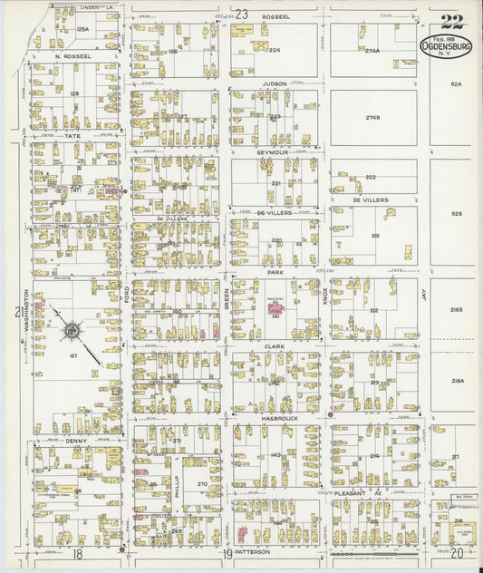 Sanborn Fire Insurance Map from Ogdensburg, St. Lawrence County, New York (1918), Sheet #0022 - Historic Sanborn Fire Insurance Map Print, vintage old map wall art, antique decor, genealogy gift, New York New York map