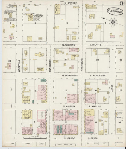 Sanborn Fire Insurance Map from Cleburne, Johnson County, Texas (1888), Sheet #0003 - Historic Sanborn Fire Insurance Map Print, vintage old map wall art, antique decor, genealogy gift, Texas Texas map