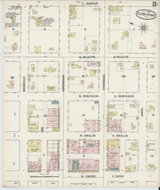 Sanborn Fire Insurance Map from Cleburne, Johnson County, Texas (1888), Sheet #0003 - Historic Sanborn Fire Insurance Map Print, vintage old map wall art, antique decor, genealogy gift, Texas Texas map