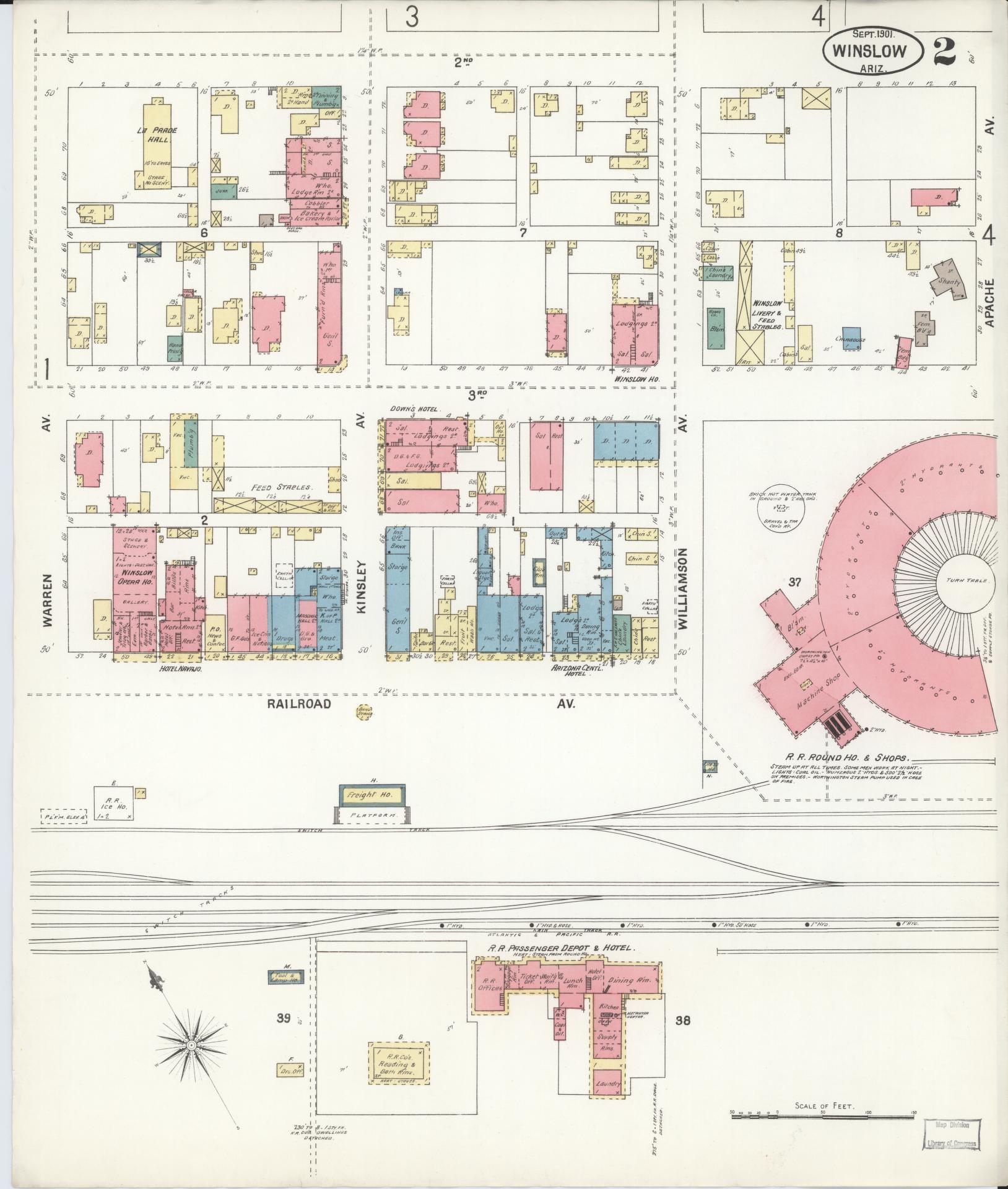 Sanborn Fire Insurance Map from Winslow, Navajo County, Arizona (1901), Sheet #0002 - Historic Sanborn Fire Insurance Map Print, vintage old map wall art, antique decor, genealogy gift, Arizona Arizona map