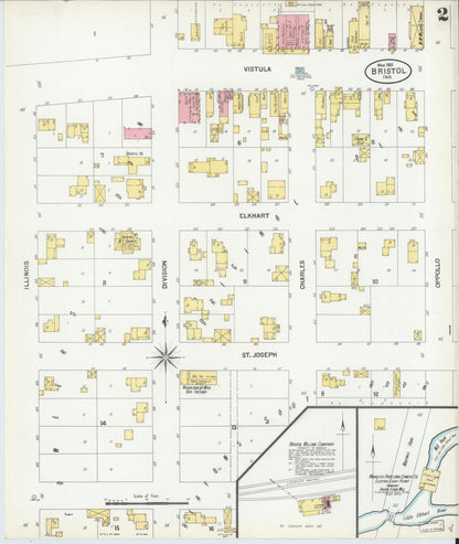 Sanborn Fire Insurance Map from Bristol, Elkhart County, Indiana (1901), Sheet #0002 - Historic Sanborn Fire Insurance Map Print, vintage old map wall art, antique decor, genealogy gift, Indiana Indiana map
