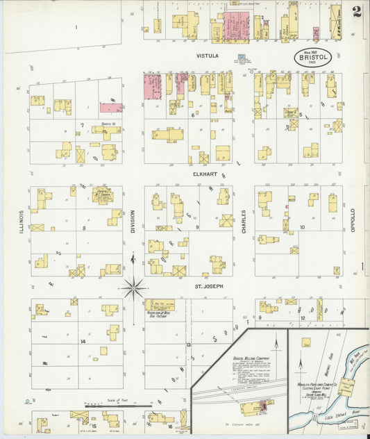 Sanborn Fire Insurance Map from Bristol, Elkhart County, Indiana (1901), Sheet #0002 - Historic Sanborn Fire Insurance Map Print, vintage old map wall art, antique decor, genealogy gift, Indiana Indiana map