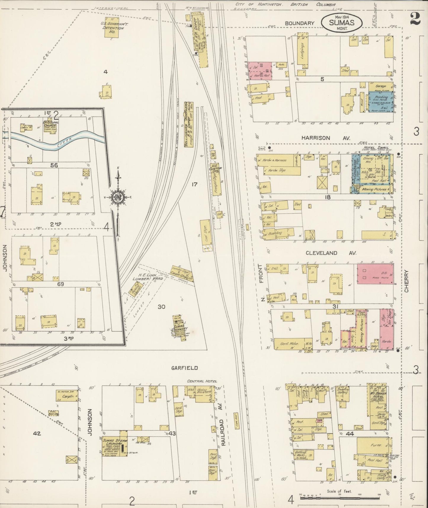 Sanborn Fire Insurance Map from Sumas, Whatcom County, Washington (1914), Sheet #0002 - Complete Map Set gallery image, historic Sanborn map, vintage wall art, Washington Washington