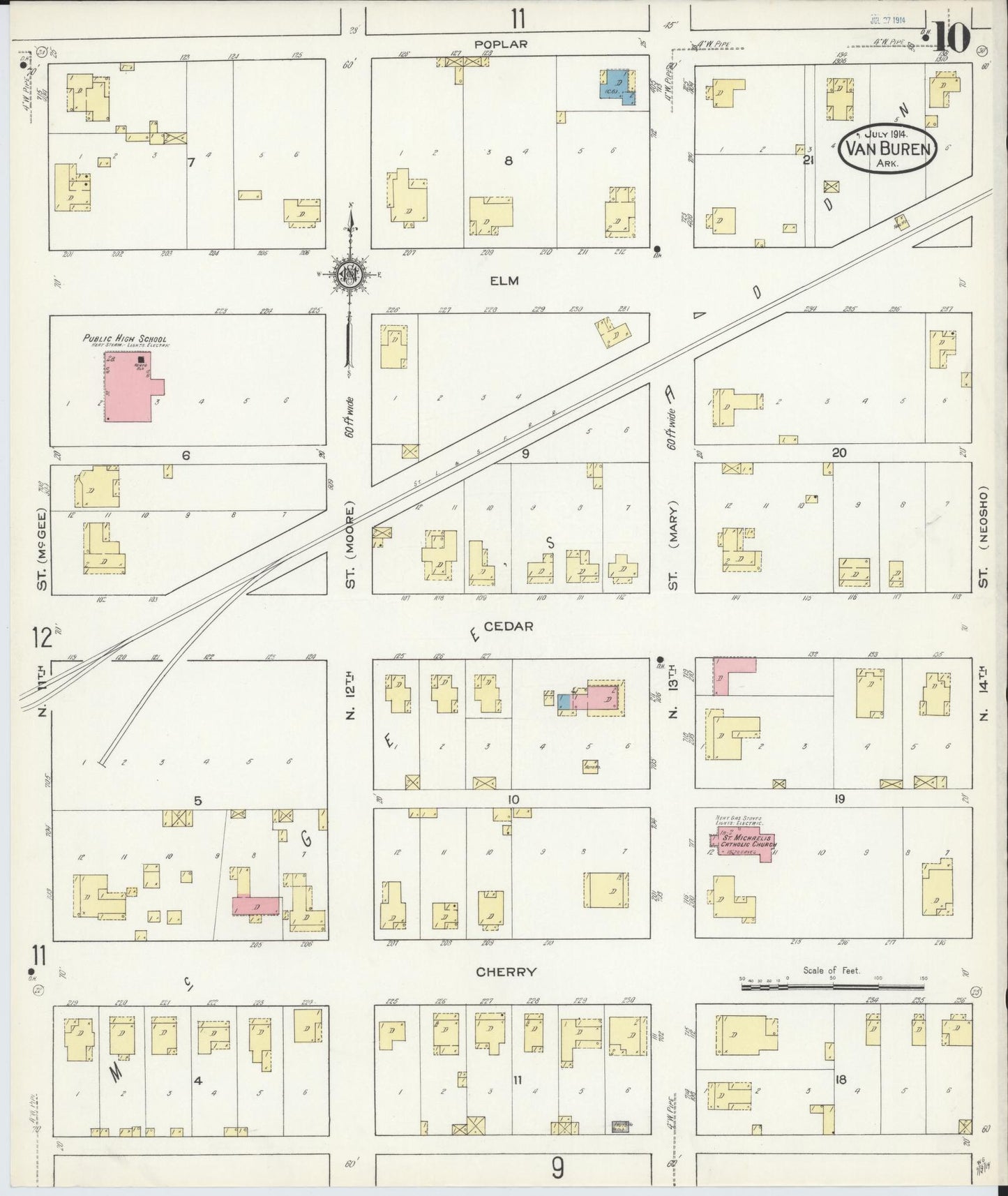 Sanborn Fire Insurance Map from Van Buren, Crawford County, Arkansas (1914), Sheet #0010 - Complete Map Set gallery image, historic Sanborn map, vintage wall art, Arkansas Arkansas