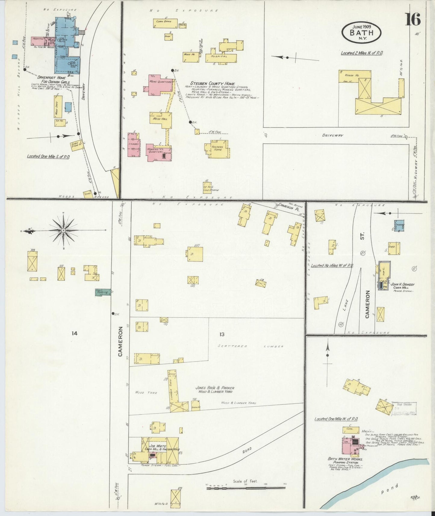 Sanborn Fire Insurance Map from Bath, Steuben County, New York (1909), Sheet #0016 - Complete Map Set gallery image, historic Sanborn map, vintage wall art, New York New York