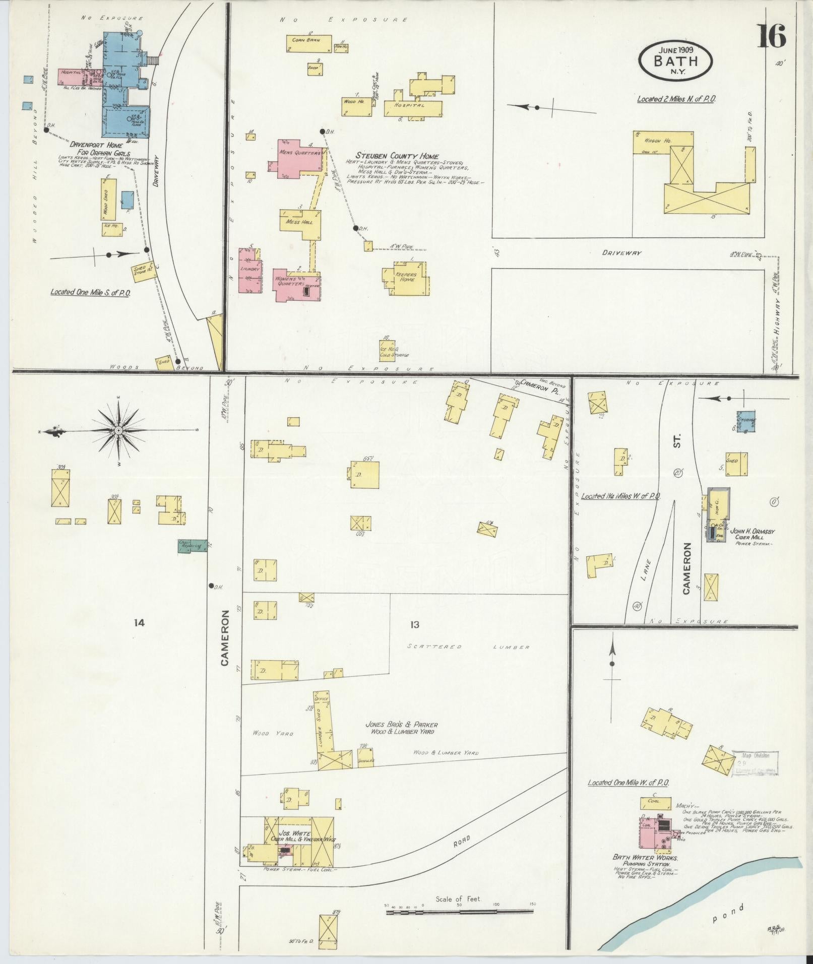 Sanborn Fire Insurance Map from Bath, Steuben County, New York (1909), Sheet #0016 - Complete Map Set gallery image, historic Sanborn map, vintage wall art, New York New York