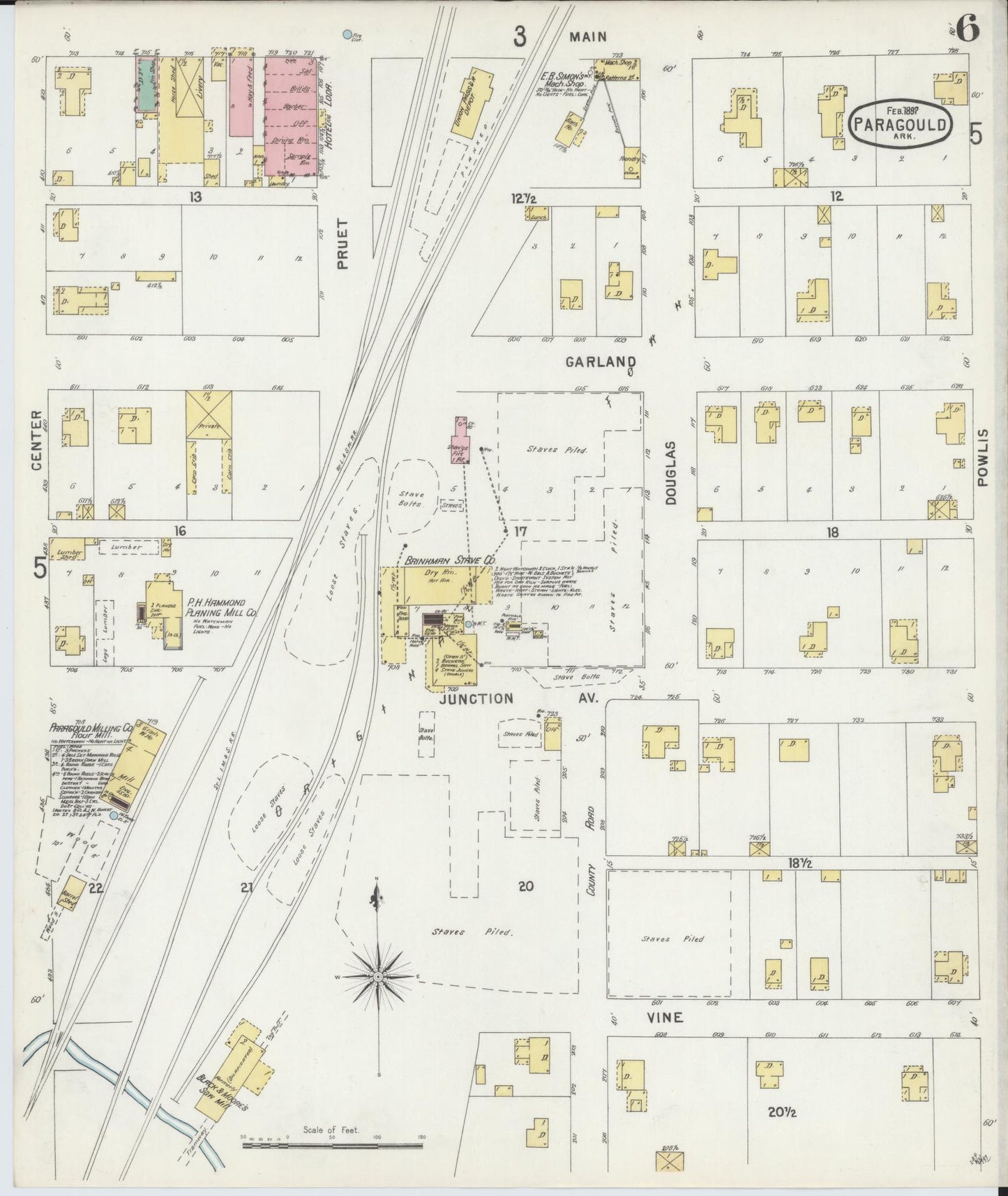 Sanborn Fire Insurance Map from Paragould, Greene County, Arkansas (1897), Sheet #0006 - Complete Map Set gallery image, historic Sanborn map, vintage wall art, Arkansas Arkansas