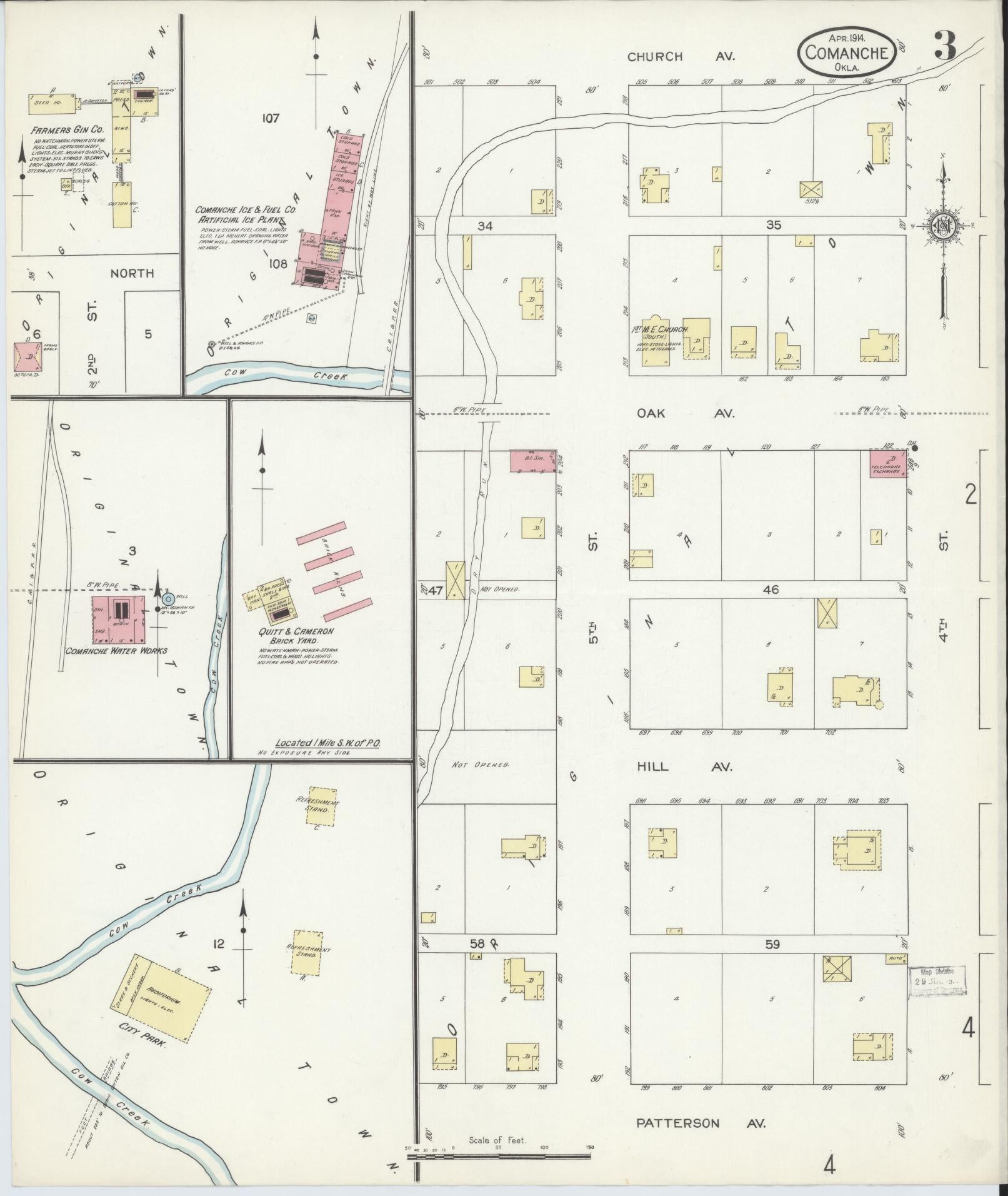 Sanborn Fire Insurance Map from Comanche, Stephens County, Oklahoma (1914), Sheet #0003 - Historic Sanborn Fire Insurance Map Print, vintage old map wall art, antique decor, genealogy gift, Oklahoma Oklahoma map