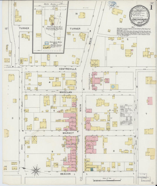 Sanborn Fire Insurance Map from Greensboro, Hale County, Alabama (1894), Sheet #0001 - Historic Sanborn Fire Insurance Map Print, vintage old map wall art, antique decor, genealogy gift, Alabama Alabama map