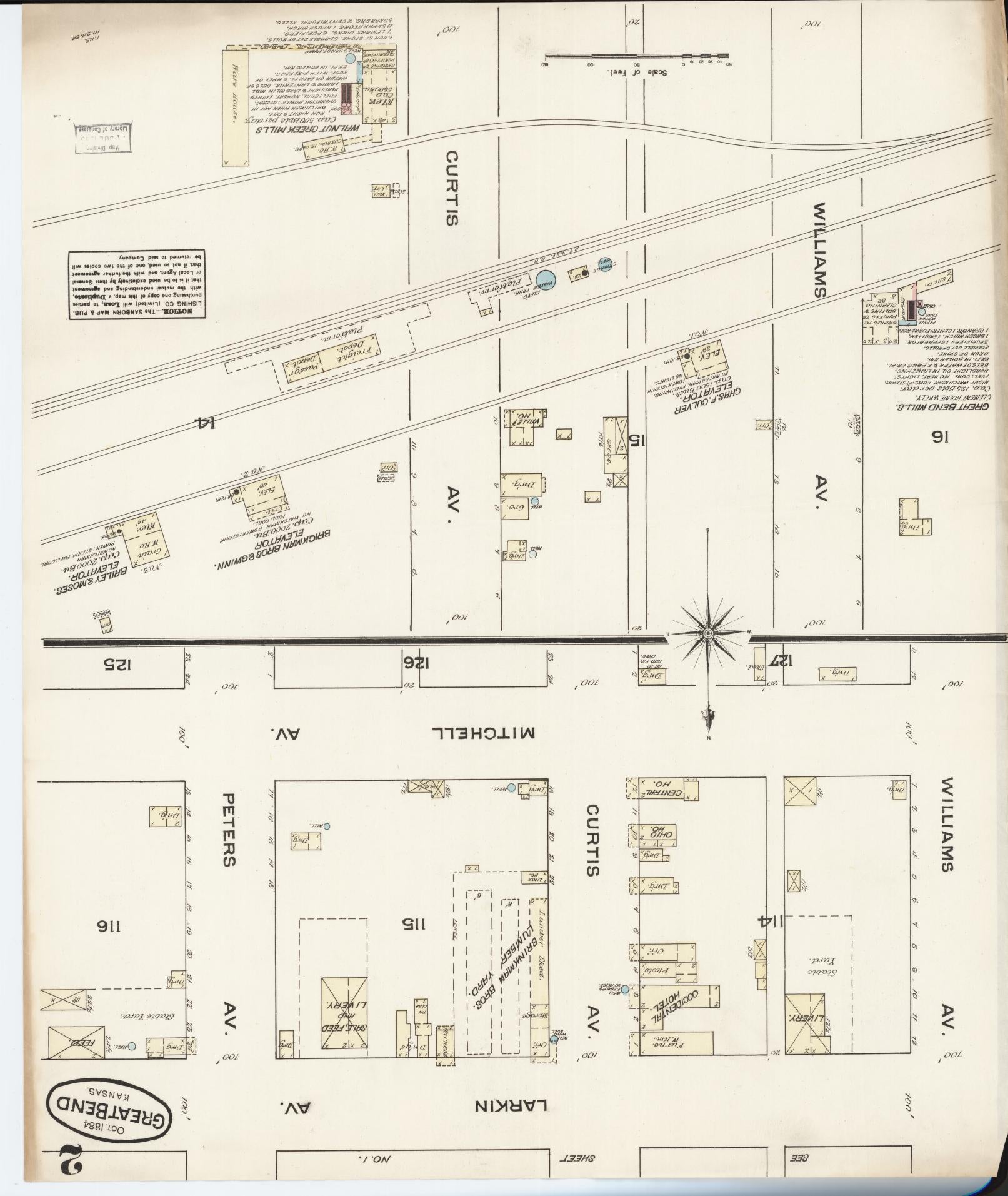 Sanborn Fire Insurance Map from Great Bend, Barton County, Kansas (1884), Sheet #0002 - Historic Sanborn Fire Insurance Map Print, vintage old map wall art, antique decor, genealogy gift, Kansas Kansas map