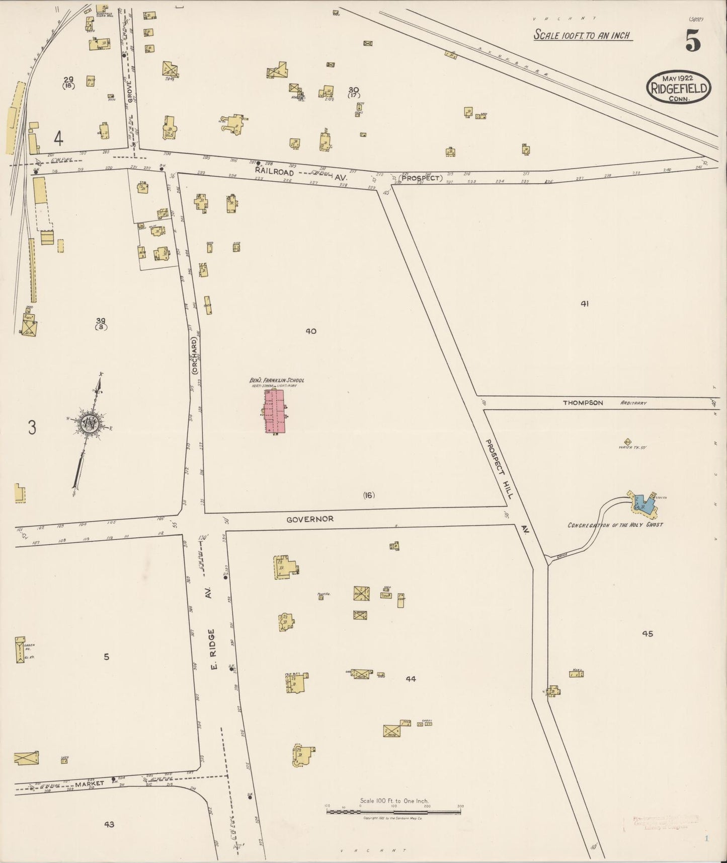 Sanborn Fire Insurance Map from Ridgefield, Fairfield County, Connecticut (1922), Sheet #0005 - Complete Map Set gallery image, historic Sanborn map, vintage wall art, Connecticut Connecticut