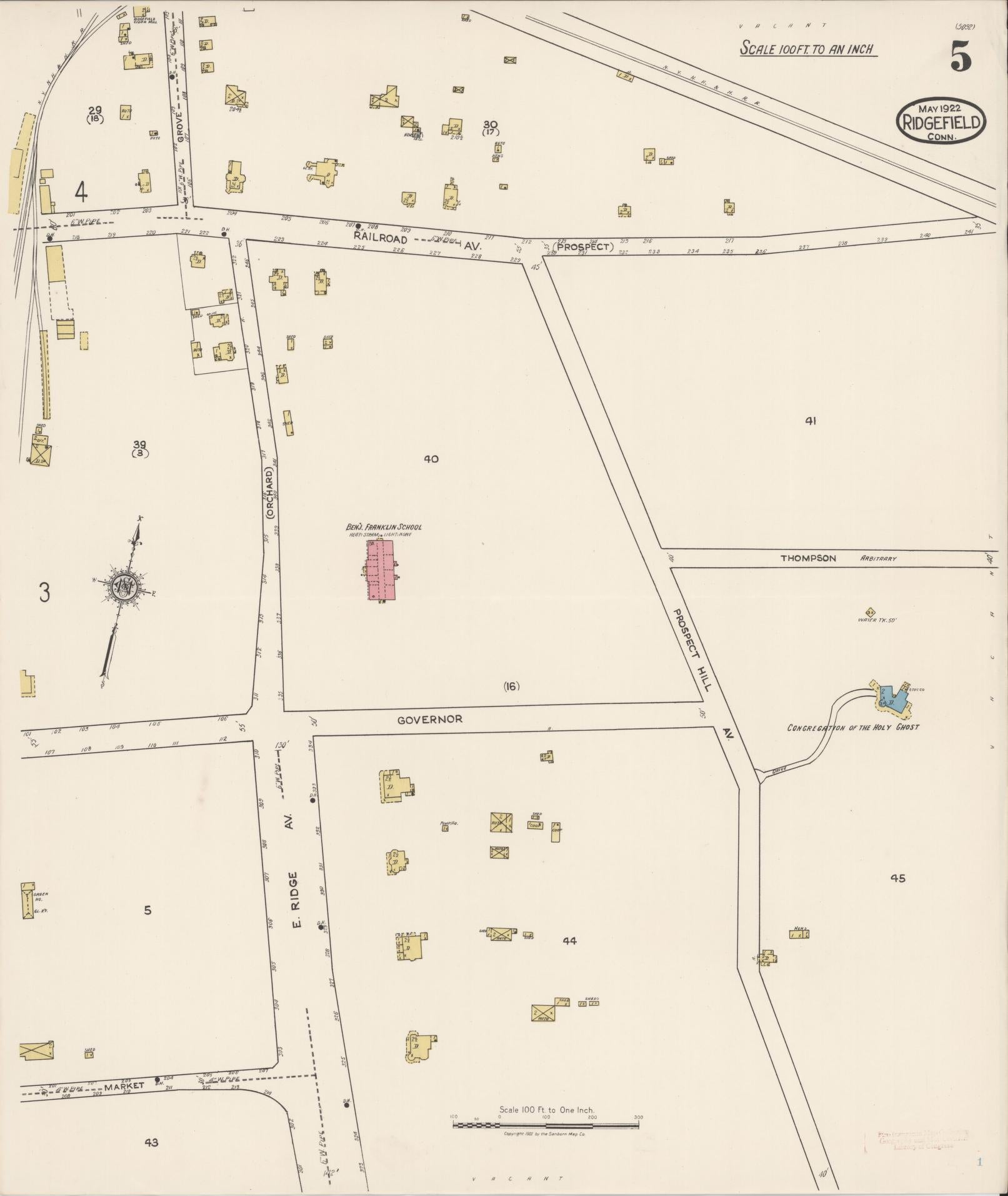 Sanborn Fire Insurance Map from Ridgefield, Fairfield County, Connecticut (1922), Sheet #0005 - Complete Map Set gallery image, historic Sanborn map, vintage wall art, Connecticut Connecticut
