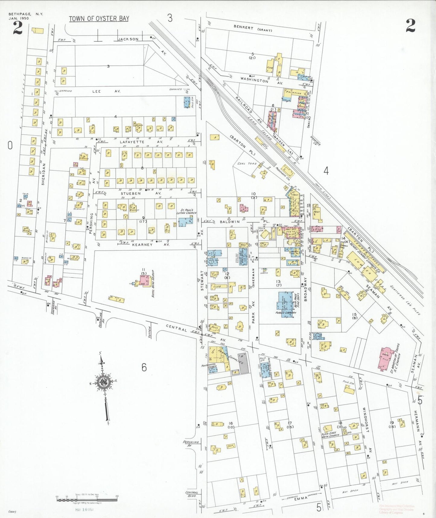 Sanborn Fire Insurance Map from Bethpage, Nassau County, New York (1950), Sheet #0002 - Historic Sanborn Fire Insurance Map Print, vintage old map wall art, antique decor, genealogy gift, New York New York map
